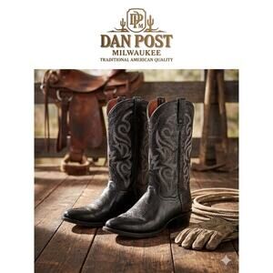 Dan Post Milwaukee Black Leather Cowboy Boots